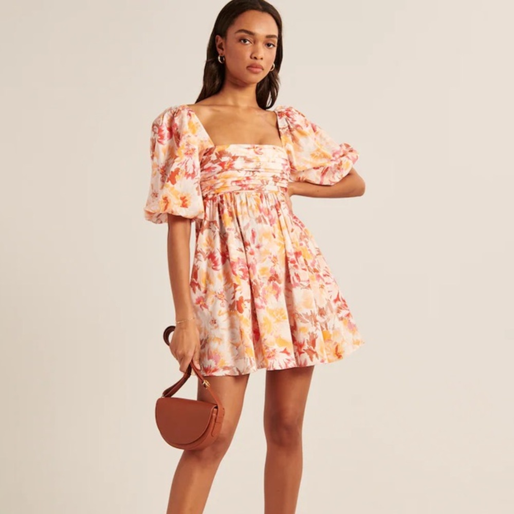 NWT Abercrombie Emerson Poplin Puff Sleeve Mini Dress